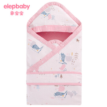 象宝宝（elepbaby）婴儿抱被 新生儿包被宝宝纱布抱被春夏薄款90X90CM(小鼹鼠)粉