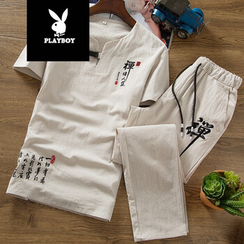 花花公子（PLAYBOY） 短袖 男士T恤 人生杏色  (九分褲套裝) 