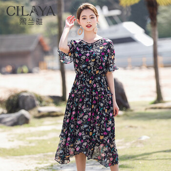 熙蘭雅（Cilaya） 植物花卉 印花，蕾絲，紗網(wǎng) 連衣裙