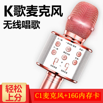 十盞燈  手持 麥克風(fēng) K歌寶-C1【玫瑰金+16G內存卡】