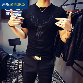 燦楊 短袖 男士T恤 KC花鹿黑色 