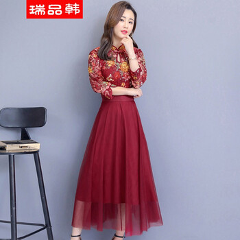 假兩件七分袖連衣裙