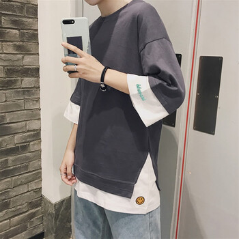 克姆奇 五分袖 男士T恤 深灰色 