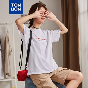 唐獅（TonLion） 繡花 短袖 T恤 女 圓領(lǐng)