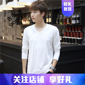 古萊登（GODLIKE） 長袖 男士T恤 白色V領長袖 S，XL，L，M，XXL，XXXL