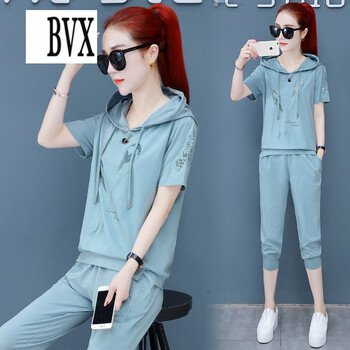 BVX 刺繡，開(kāi)衩，帶帽 短袖 T恤 女 連帽