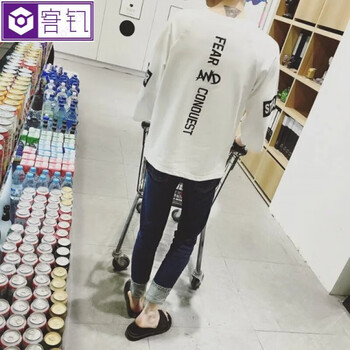 依蔻蘭蒂（yiKOULANDi） 七分袖 男士T恤 七分短袖后印花白色 