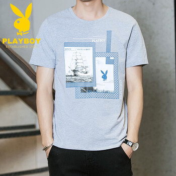 花花公子（PLAYBOY） 短袖 男士T恤 1816灰色 