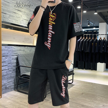 陸路人（LULUREN） 五分袖 男士T恤 黑色 