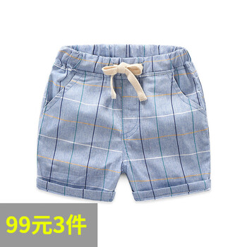 格子男童中褲休閑褲