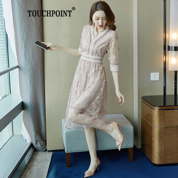 TOUCHPOINT 純色 繡花，刺繡，拼接，拉鏈，鏤空，紗網(wǎng)，蕾絲 連衣裙