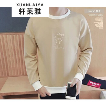 軒萊雅（XUANLAIYA） 長袖 男士T恤 T03小貓?zhí)最^衛(wèi)衣卡其色 