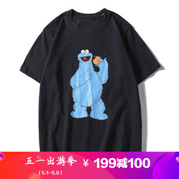 雨林鯊魚（YULINSHAYU） 短袖 男士T恤 黑色-藍卡通 