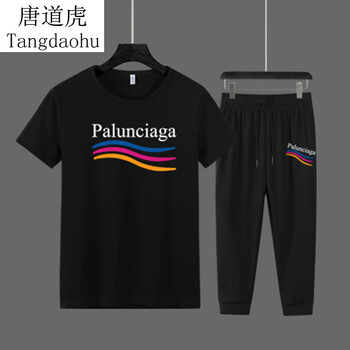 唐道虎（Tangdaohu） 短袖 男士T恤 黑T黑七分褲 