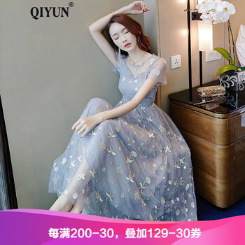 啟·韻（QIYUN） 純色 拉鏈，紗網(wǎng)，蕾絲 連衣裙