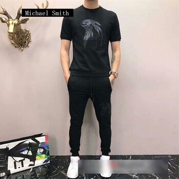 邁克史密斯（Michael Smith） 短袖 男士T恤 刺繡拼皮套裝 