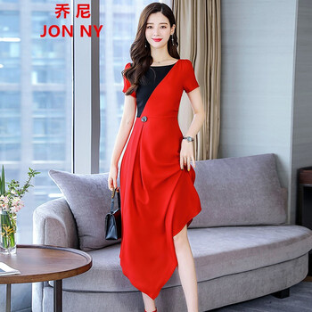 喬尼（JON NY） 純色 不對稱(chēng) 連衣裙