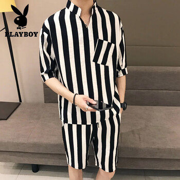 花花公子（PLAYBOY） 五分袖 男士T恤 508黑色 