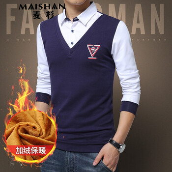 麥杉（MAISHAN） 長袖 男士T恤 深藍(lán)-加絨 XL，L，XXXL，XXL，M