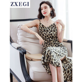 ZXEGI 豹紋 開衩 連衣裙