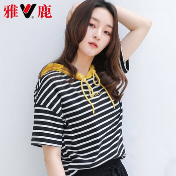 雅鹿 立體剪裁 短袖 T恤 女 連帽
