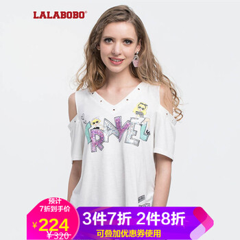 拉拉波波（LALABOBO） 露肩 短袖 T恤 女 V領