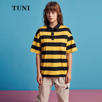 途尼 拼色 短袖 T恤 女 POLO領(lǐng)