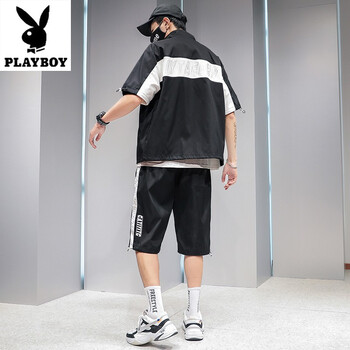 花花公子（PLAYBOY） 五分袖 男士T恤 409黑色 
