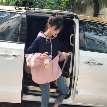 春麗珠（Chunlizhu） 連帽 長袖 女 短外套 拼接，不規(guī)則，拉鏈