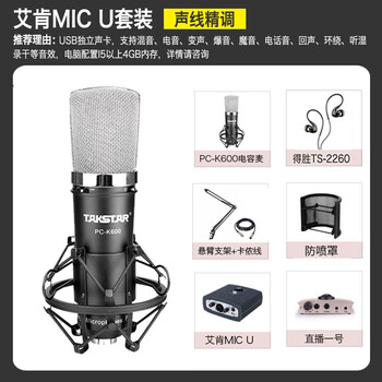 得勝（TAKSTAR）  懸掛式 麥克風(fēng) K600+艾肯MIC U電腦手機(jī)直播錄音套裝