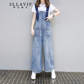 薩拉維夫（Sllavif） 自然腰 背帶褲 女 九分褲 牛仔褲
