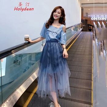 圣?。℉OLYDEAN） 純色 露肩，不規(guī)則，紗網(wǎng) 連衣裙