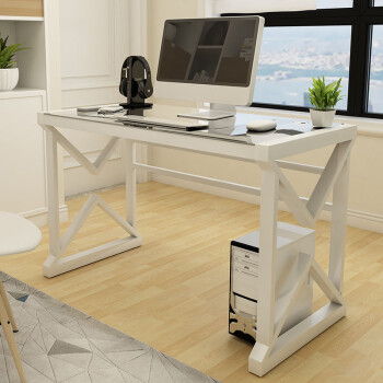 帅力 电脑桌 简约台式写字办公书桌家用钢化玻璃桌子 大号X形120*60CM黑玻璃白钢架 SL8140Z