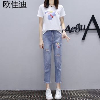 歐佳迪 自然腰 直筒褲 女 九分褲 牛仔褲