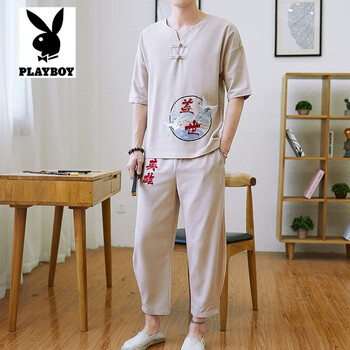 花花公子（PLAYBOY） 短袖 男士T恤 TZ33卡其 