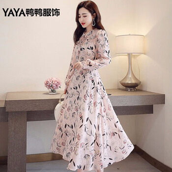鴨鴨服飾（yaya） 碎花 拼色 連衣裙