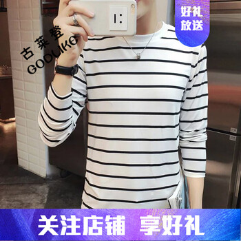 古萊登（GODLIKE） 長袖 男士T恤 白色黑條紋 XL，L，XXL，M