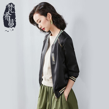 梵希蔓（vimly） 立領 長袖 女 短外套 繡花，口袋，拼接，撞色，拉鏈