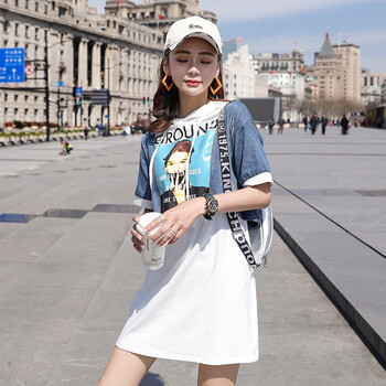 美梵林（Meifanlin） 人物 拼接，印花，帶帽 連衣裙