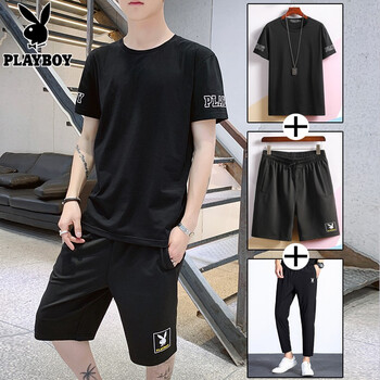 playboy 短袖 男士T恤 黑色三件套Z7777 