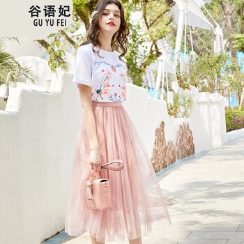谷語妃（GUYUFEI） 卡通動漫 印花，紗網(wǎng) 連衣裙