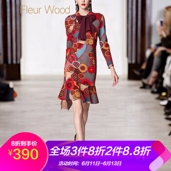 Fleur Wood  印花，蝴蝶結(jié) 連衣裙