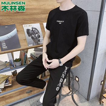 木林森（MULINSEN） 五分袖 男士T恤 805黑色 
