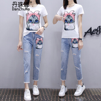丹珠娜（DanZhuNa） 低腰 鉛筆褲/小腳褲 女 八分褲 牛仔褲