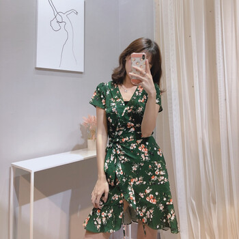 美時摩 純色 花邊 連衣裙