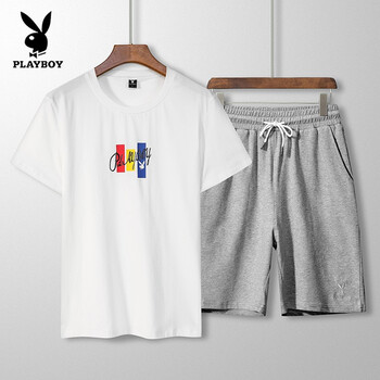 花花公子（PLAYBOY） 短袖 男士T恤 白色上衣+灰色短褲1917 