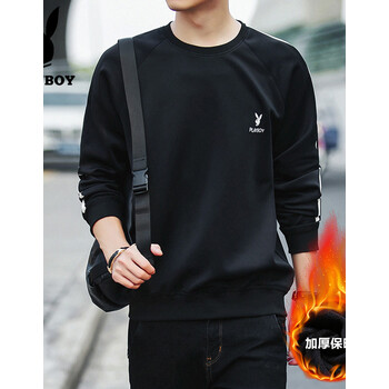 花花公子（PLAYBOY） 長(zhǎng)袖 男士T恤 黑色加絨（30172） XL，L，M，XXL，XXXL