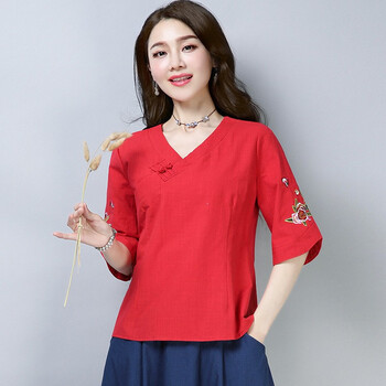 龍芝美（LONGZHIMEI） 刺繡 短袖 T恤 女 