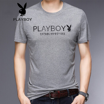 花花公子（PLAYBOY ESTABLISHED 1953） 短袖 男士T恤 灰色 /82T012 