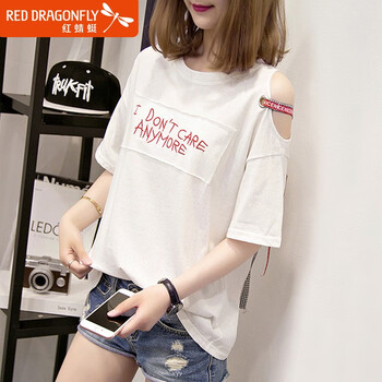 紅蜻蜓（RED DRAGONFLY） 拼接，露肩，印花 短袖 T恤 女 圓領(lǐng)